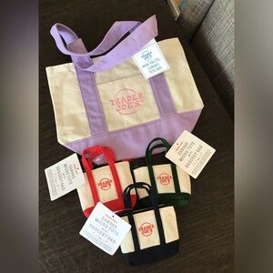 NWT Trader Joe’s Mini Pastel Canvas Tote Bag + NWT Set of 3 Micro Totes
